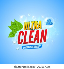 Soap package design. Vector wash soap background. Laundry detergent package design banner. Powder to wash clothing. Power fresh product with mint