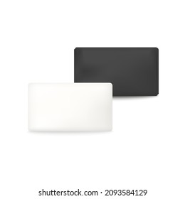 Soap packaging template in black and white colors, realistic vector illustration isolated on white background. Blank toilet soap wrapper mockup top view.