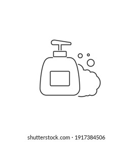 Botella de bomba de jabón, icono de línea de servicio de limpieza, diseño de glifos. Vector