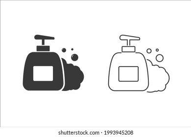 Botella de bomba de jabón, conjunto de iconos relacionados con el servicio de limpieza, diseño de glifos. Vector