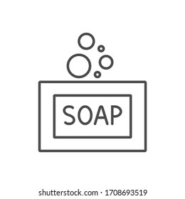 Soap related vector thin line icon. Isolated on white background. Editable stroke. Vector illustration.