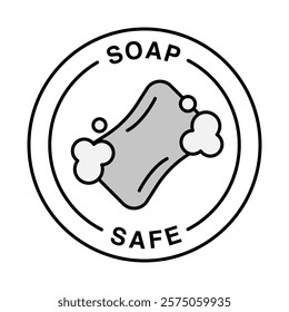 Soap Safe. Skin-Friendly, Eco-Conscious, Product Compatibility Badge. Vector Editable Stroke Icon.