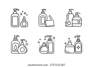 ilustração de vetor de arte de linha de sabão e desinfetante isolada