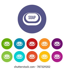 Soap set icons in different colors isolated on white background
