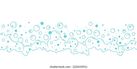 Soap shower bubble water border, foam bath background, suds wash  vector line pattern. Abstract clean illustration