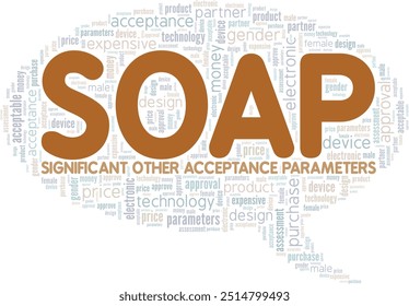 SOAP Significant Other Acceptance Parameters word cloud conceptual design isolated on white background.