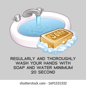 Seife und wasche mit Wasser. Vektorillustration