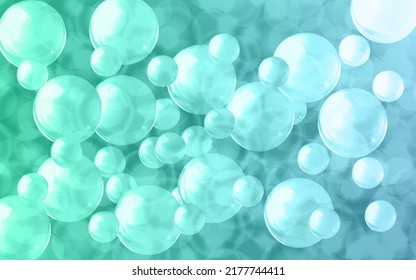 Soap sud. Vector transparent foam on blue water background. Eps10. RGB. Global colors.