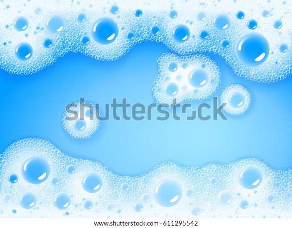 肥皂苏德 矢量透明泡沫在蓝色水背景 第10 部分 Rgb 库存矢量图 免版税