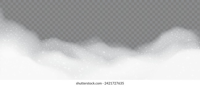 soap suds, realistic white airy soap foam with bubbles on transparent cut out background