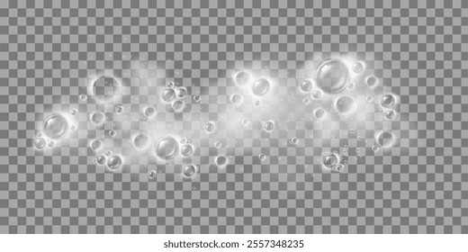 soap suds, realistic white airy soap foam with bubbles on transparent cut out background