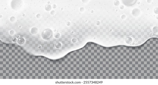 soap suds, realistic white airy soap foam with bubbles on transparent cut out background