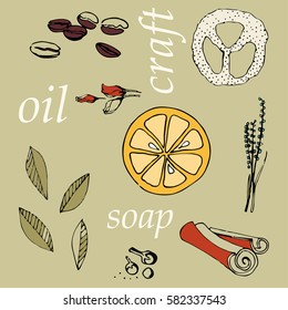 soap of symbols of the label of set spice ingredients