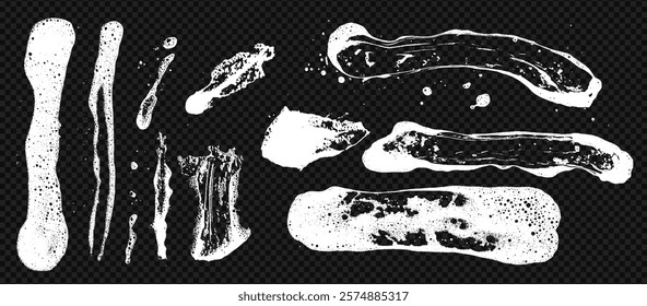 Soap texture with foam and water, grunge set with bubbles and spots. Smear overlay wash, soapy glass clean at the transparent background.