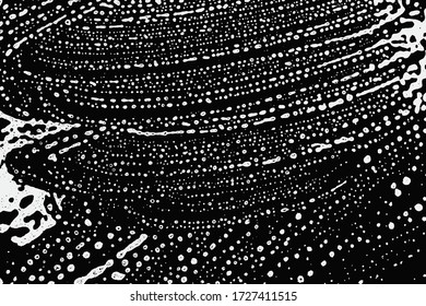 Soap texture. Grunge liquid foam in bath on black background. white shampoo water suds. Clean abstract bubble. Washing and cleaning concept in top view.