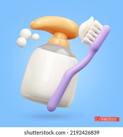 Soap and toothbrush 3d vector icon