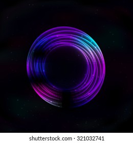 Soap transparent purple circle-frame bordered twisting and repetitive framework, against the background of space in retro style. All isolated.