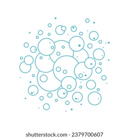 Soap water bubble line icon, foam pattern, soda blue line background. Cartoon wash and bath. Laundry vector illustration