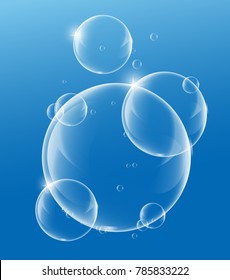Soap or water bubble  on blue background . Vector design element illustration