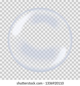 Soap water bubble on transparent background. Realistic glossy orb. Template for your design. Vector illustration