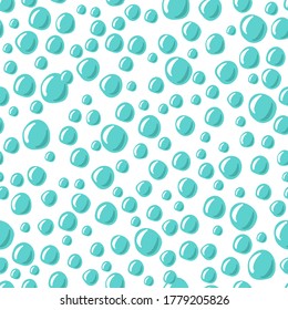 Soap or water bubbles seamless pattern. Cartoon vector illustration. Hand drawn, sketch style, isolated on white background. Teal white color bubbles texture. Abstract effervescent effect wallpaper.