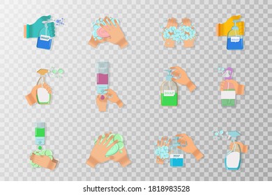 Soap,Antiseptic Gel and other Hygienic Products from coronavirus. Hygiene product. Sanitizer bottle and wall mounted container. Washing alcohol gel used against viruses, bacteria, flu, coronavirus.