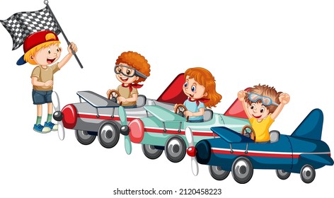 Soapbox derby with children racing car illustration