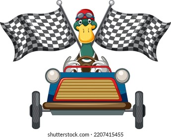 Soapbox derby con la ilustración de un coche de conducción de pato