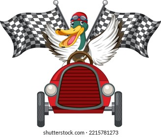 Soapbox derby con la ilustración de un coche de conducción de pato