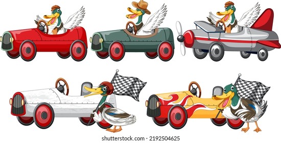 Soapbox derby racial concepto con ilustración de patos