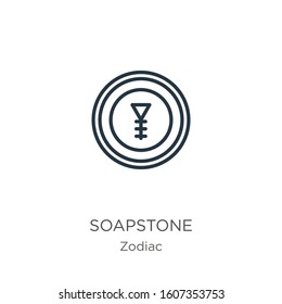 Soapstone icon. Thin linear soapstone outline icon isolated on white background from zodiac collection. Line vector sign, symbol for web and mobile