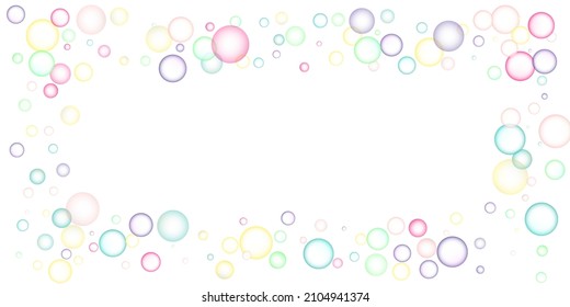 Soapy bright multicolored bubbles fly randomly on a white background. Vector illustration