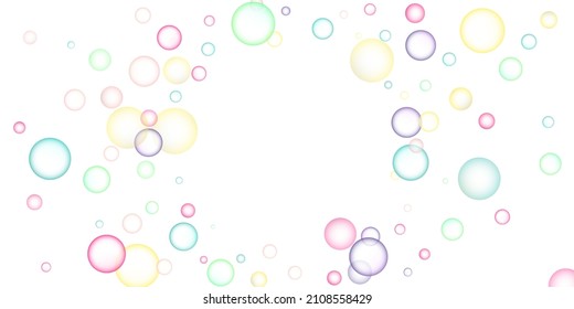 Soapy bright multicolored bubbles fly randomly on a white background. Vector illustration