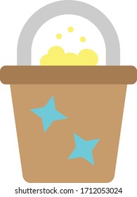 Soapy Bubble Bucket with Handle Concept Vector Color Icon, Shiny Basket with foam on white background,