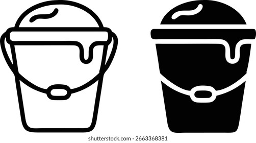 Soapy Bucket Icon Set Black White Outline Silhouette Vector Cleaning Illustration