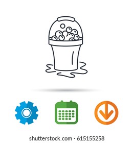 Soapy cleaning icon. Bucket with foam and bubbles sign. Calendar, cogwheel and download arrow signs. Colored flat web icons. Vector