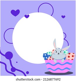 soapy gray hare in a basket of eggs