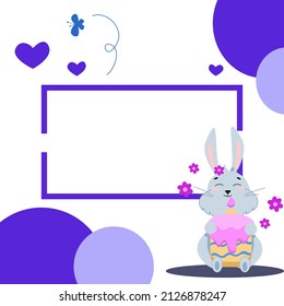 soapy gray hare with birthday cupcake on white and purple