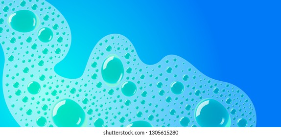 Soapy puddle of foam on a blue background. Advertising, banner, packaging.