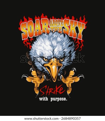 soar above the sly slogan with eagle and open claws vector illustration on black background