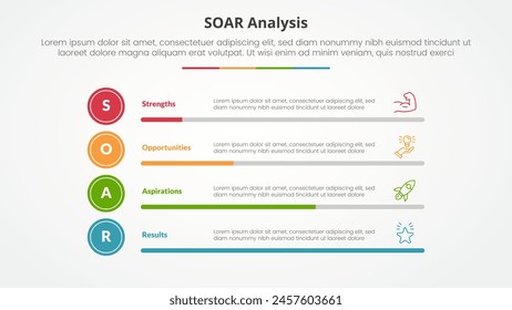 SOAR analysis infographic concept for slide presentation with horizontal bar percentage with 4 point list with flat style vector