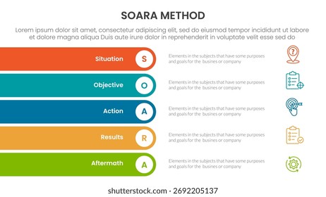 SOARA interviewing method infographic template banner with rectangle round stack vertical with 5 point list information for slide presentation vector