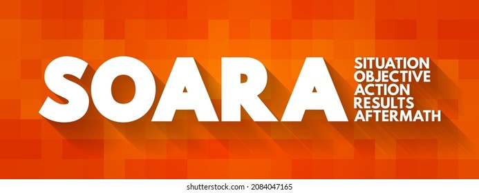 SOARA (Situation, Objective, Action, Results, Aftermath) acronym is a job interview technique, concept for presentations and reports