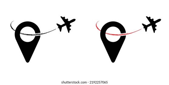 Soaring air plane line path. Take Off airplane, flight route with start point. Vector Aircraft sign. Location pointer. Tracking, vacation, holliday. Travel pointer navigation. Tourism. Route Concept.