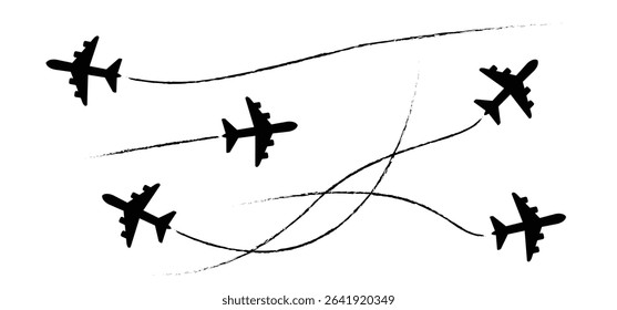 Soaring air plane line path. Take Off airplane, flight route with start point. Vector Aircraft sign. Location pointer. Tracking, vacation, holliday. Travel pointer navigation. Tourism. Route Concept.