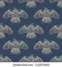 Soaring bird of prey. Vector seamless pattern