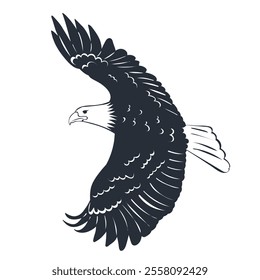 soaring bird silhouette black on white background, vector