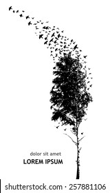 Soaring birds with tree. Vector