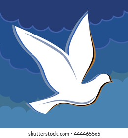 Soaring dove in the blue sky logo, vector illustration isolated on background