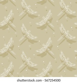 Soaring dragonfly cast shadows. Seamless pattern. Vector illustration